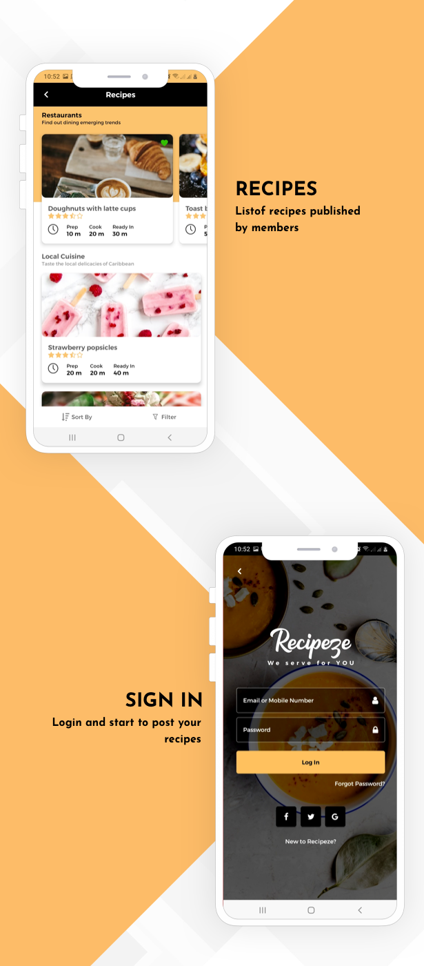 Recipeze React Native Theme/Template