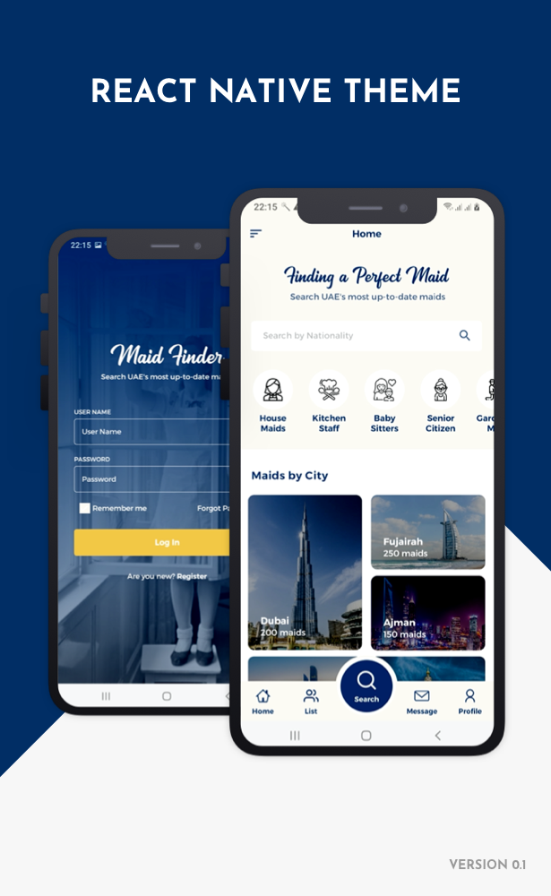 Maid Finder React Native Theme/Template