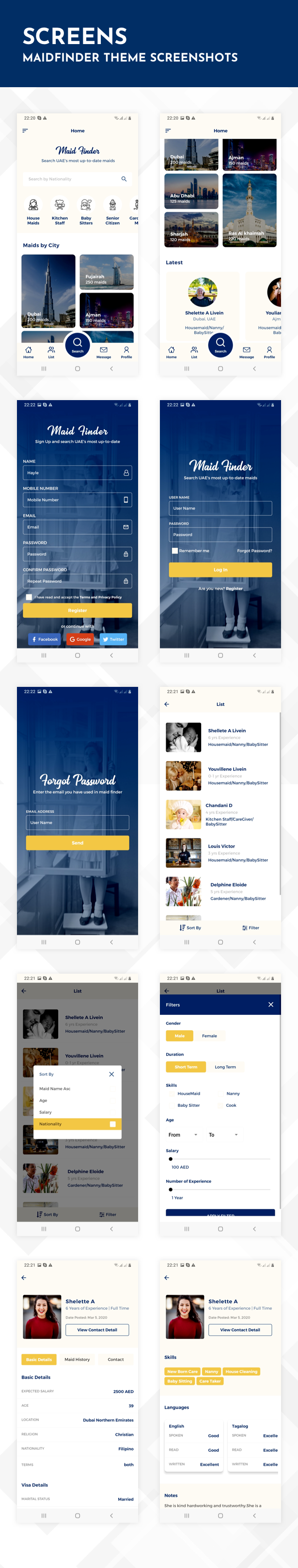 Maid Finder React Native Theme/Template