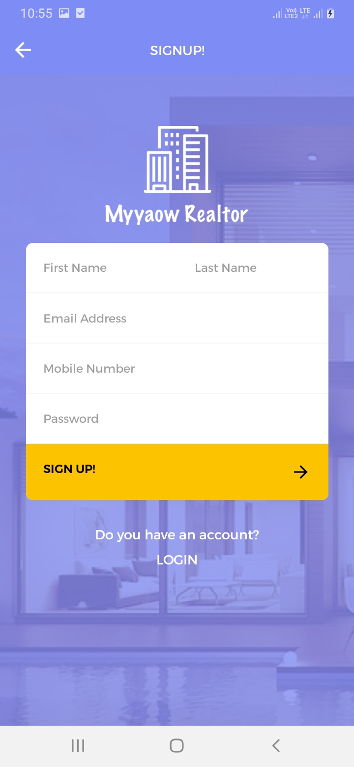 Myyaow Realtor Sign Up Screen