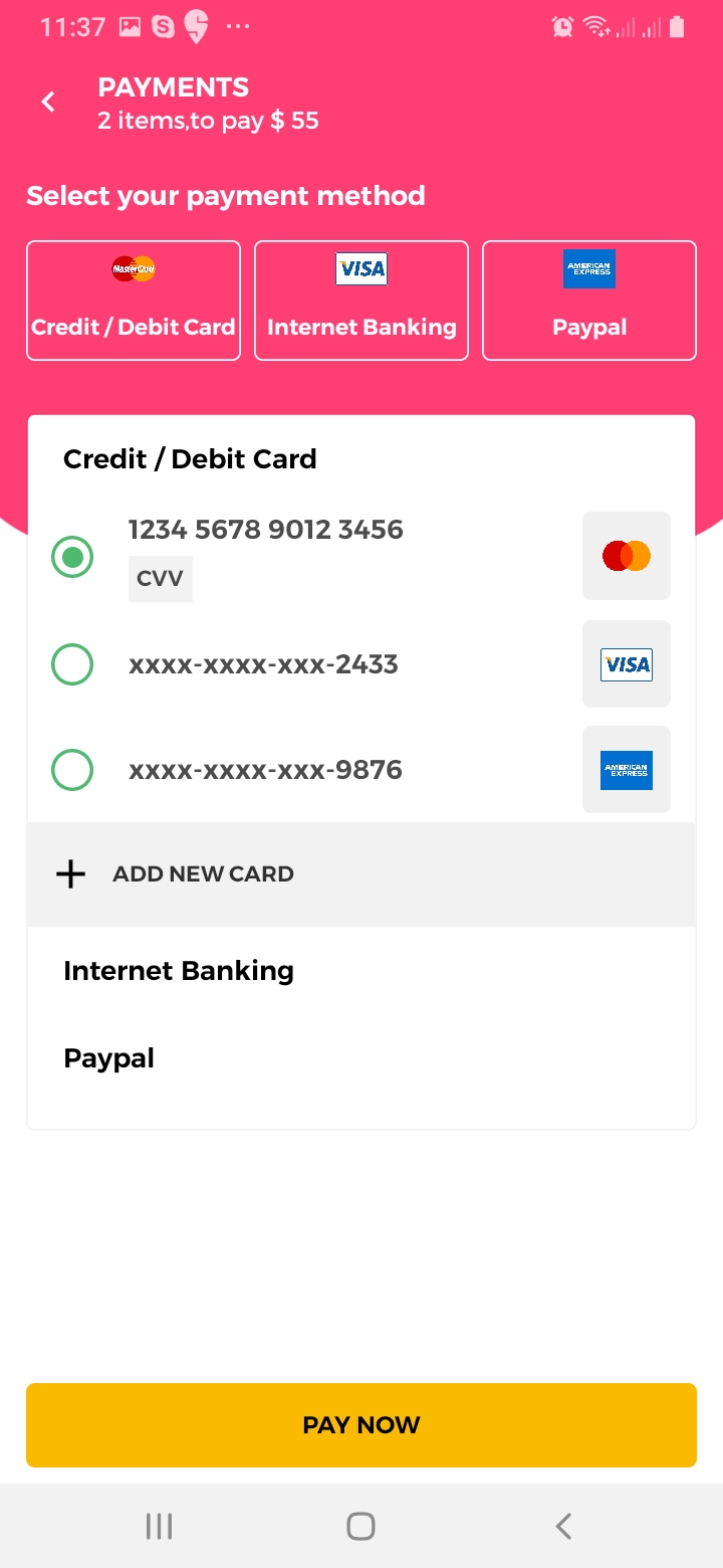 Foodiee Payment Gateway Screen