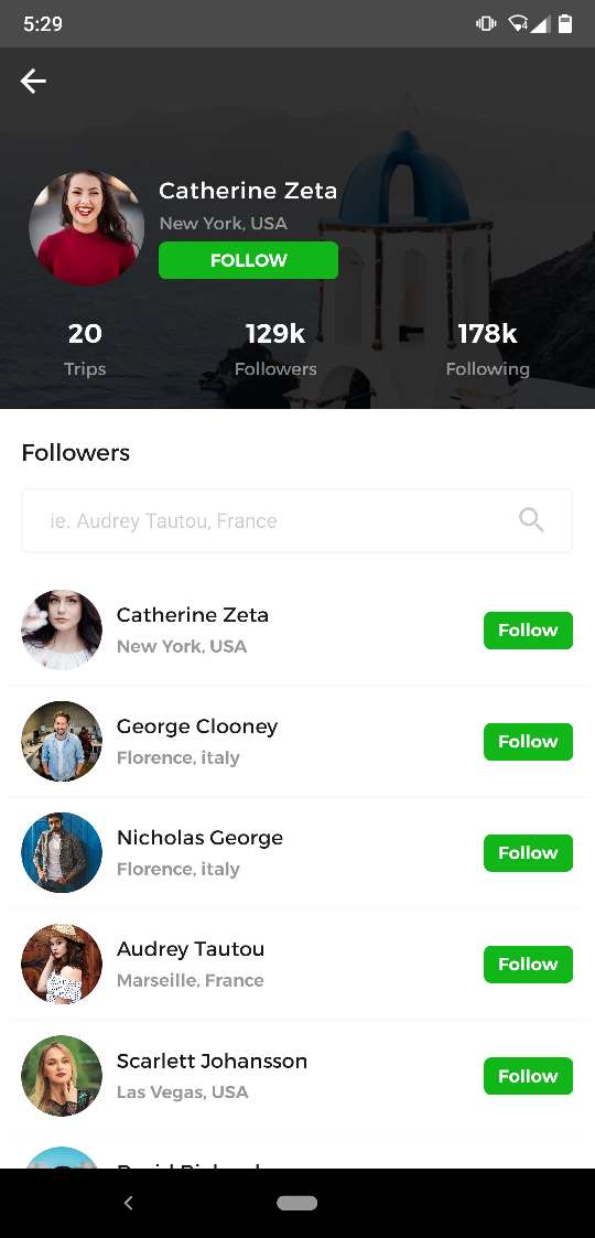 Tourzio Profile - Followers Screen