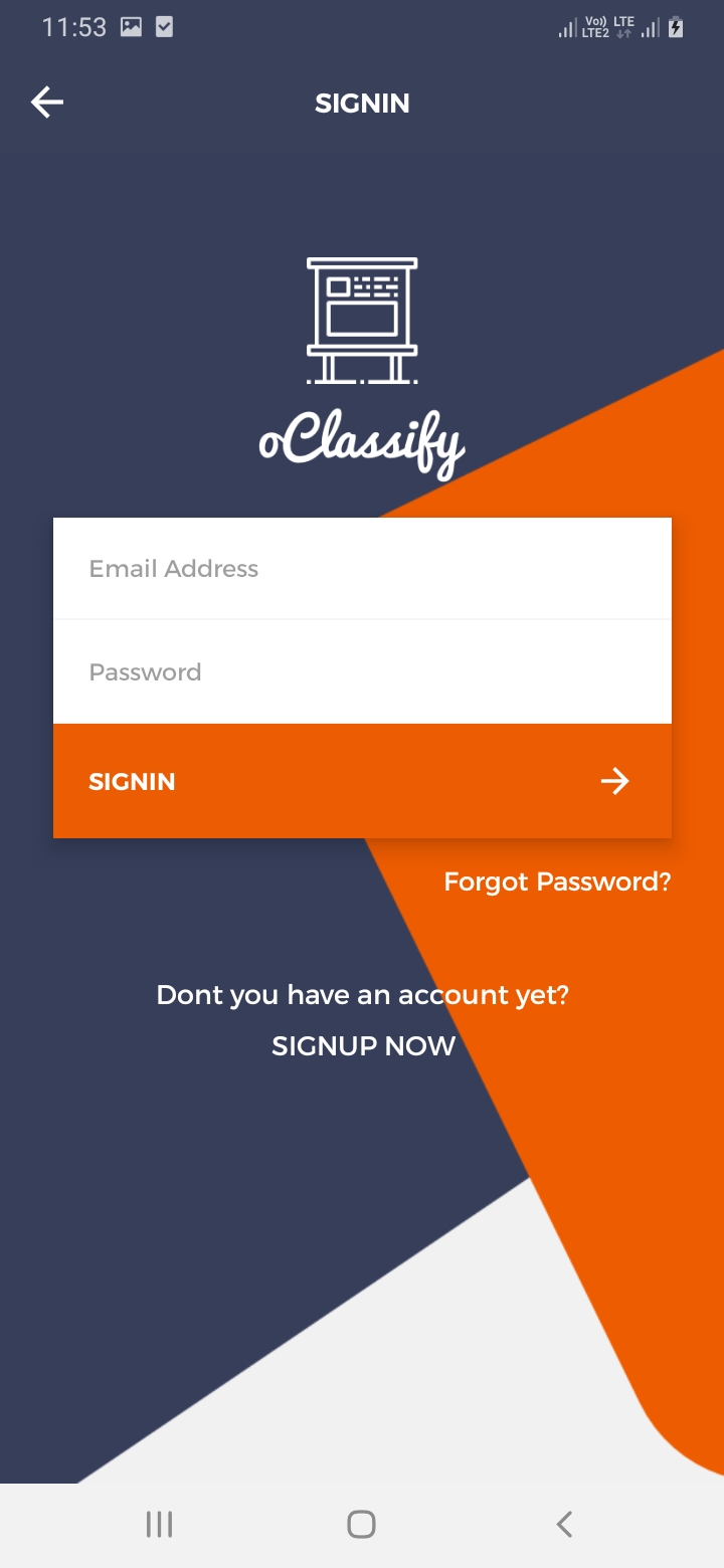 oClassify Sign In Screen