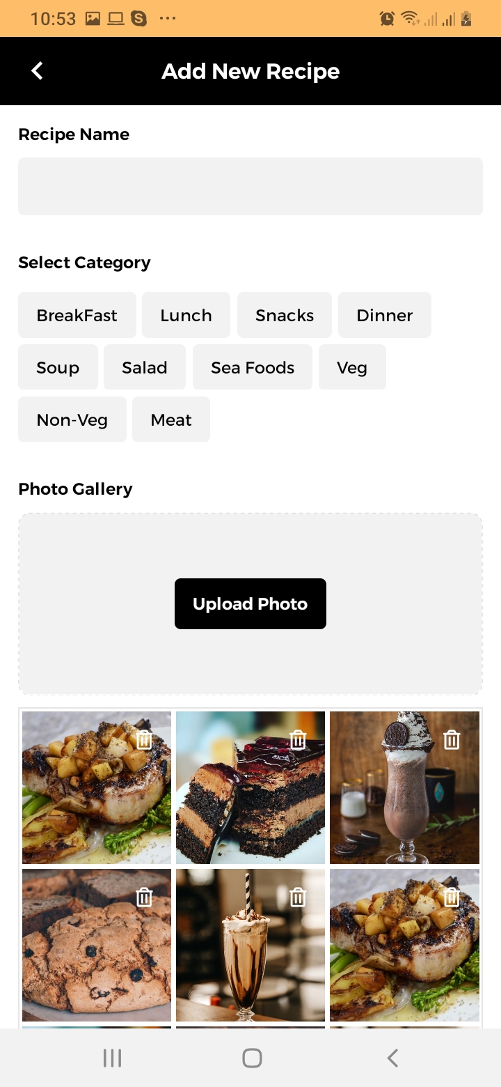 Recipeze Create Recipe Screen