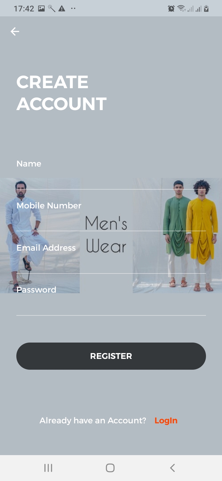 dWear Create Account Screen