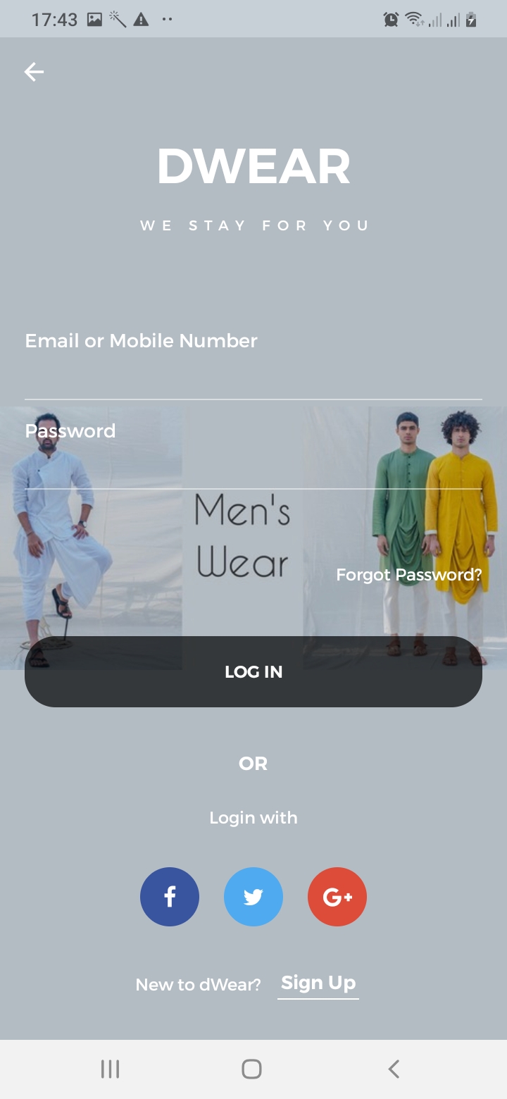 dWear Sign In Screen
