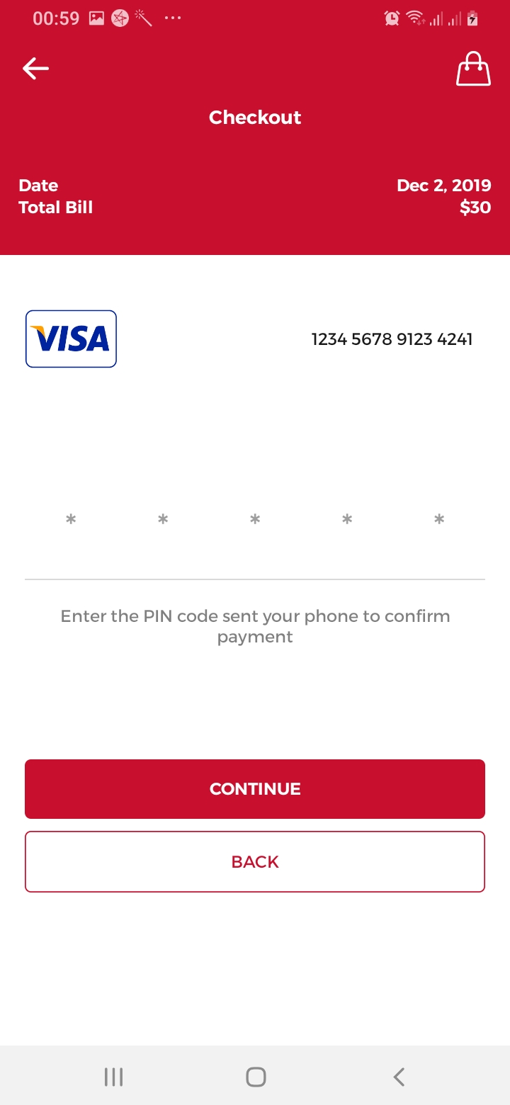Faast Pizza Checkout Verification Screen