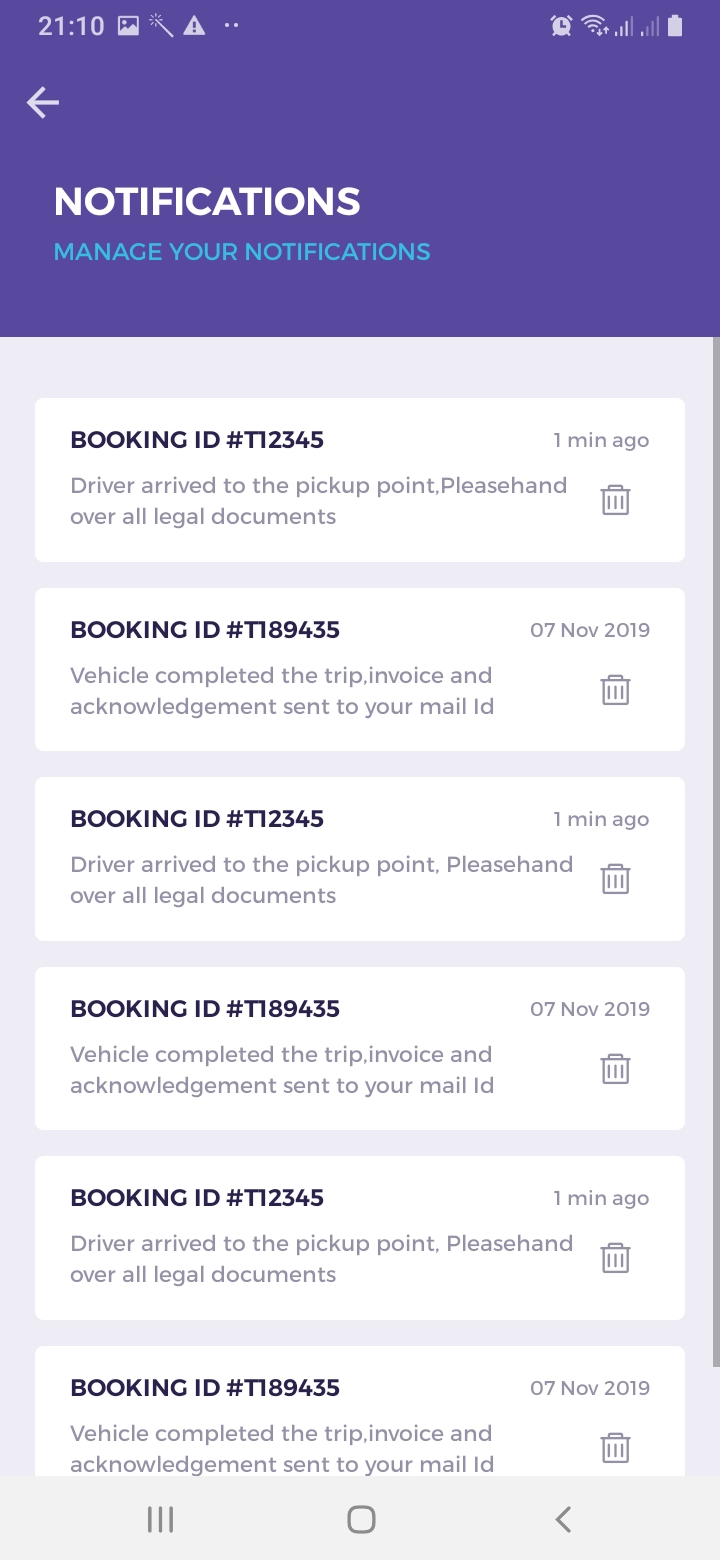 Truckie Customer - Notifications Screen