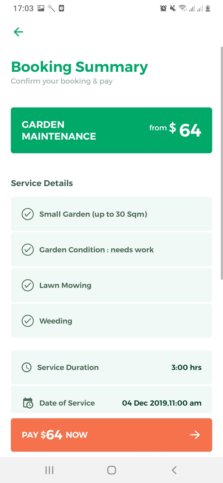 Lawn Clean Booking Summary Screen