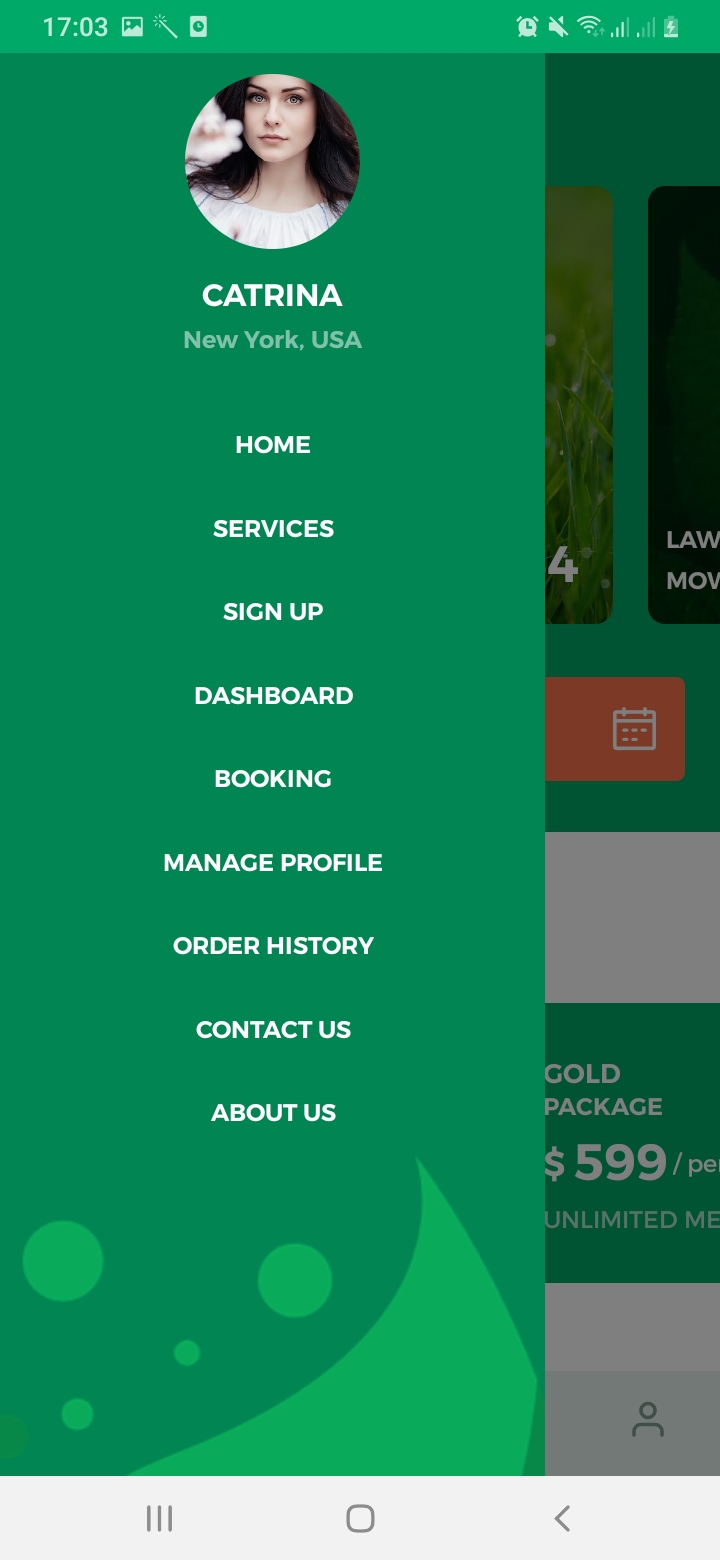 Lawn Clean Navigation Drawer Screen