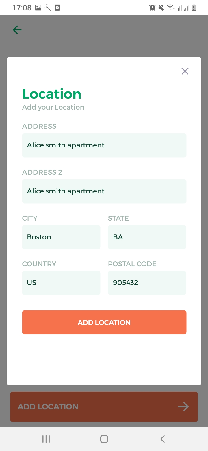 Lawn Clean Create Address Screen