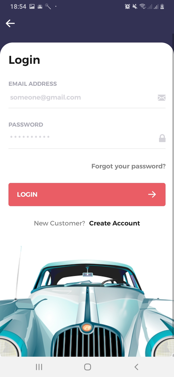We Car Care Login Screen