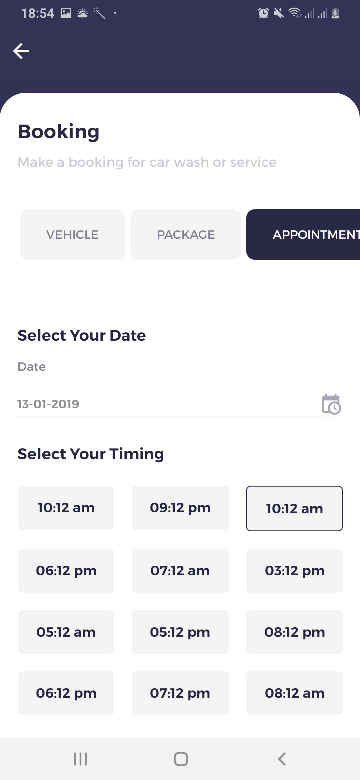 We Car Care Booking Appointment Screen
