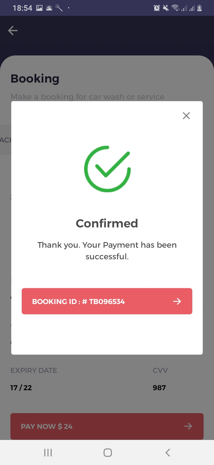 We Car Care Booking Payment Confirmation Screen