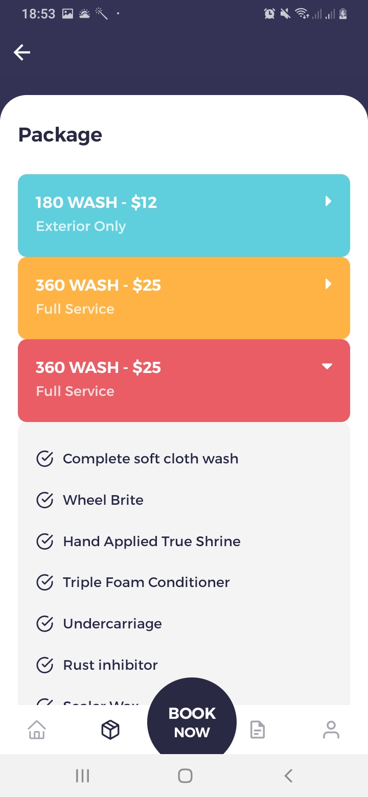 We Car Care Packages Screen