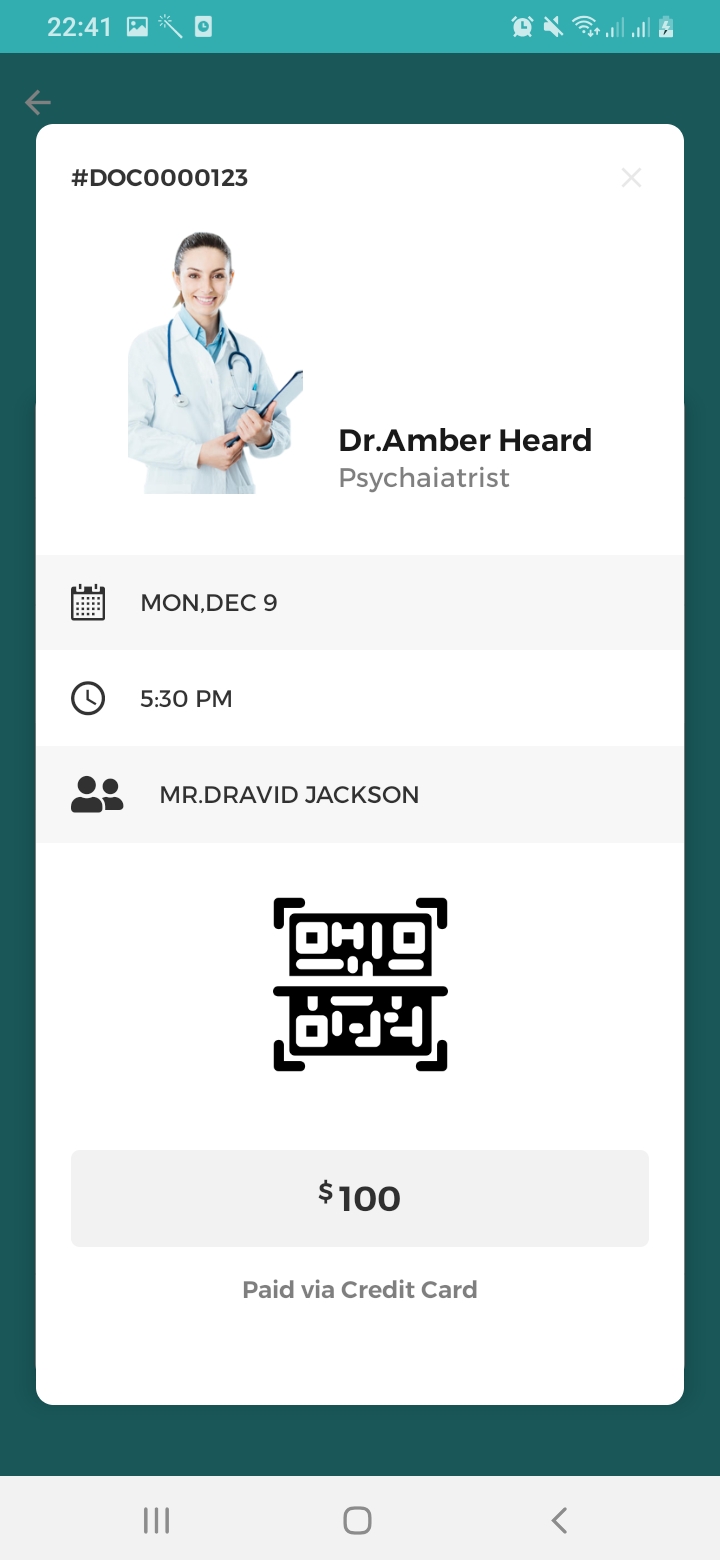 Mr.Doctor Booking Details Screen