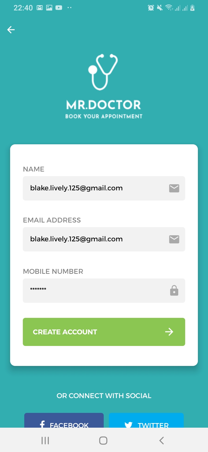 Mr.Doctor Sign Up Screen