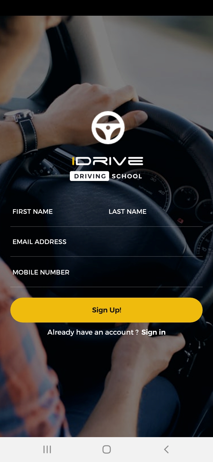 iDrive Sign Up Screen
