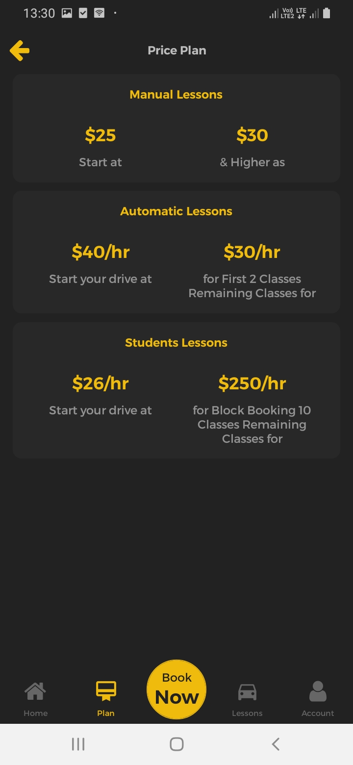 iDrive Price Plan Screen