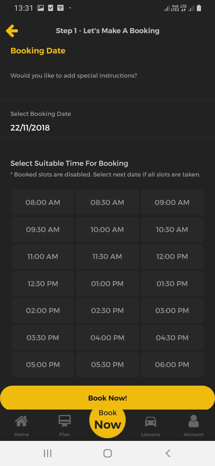 iDrive Booking - Step 2 Screen