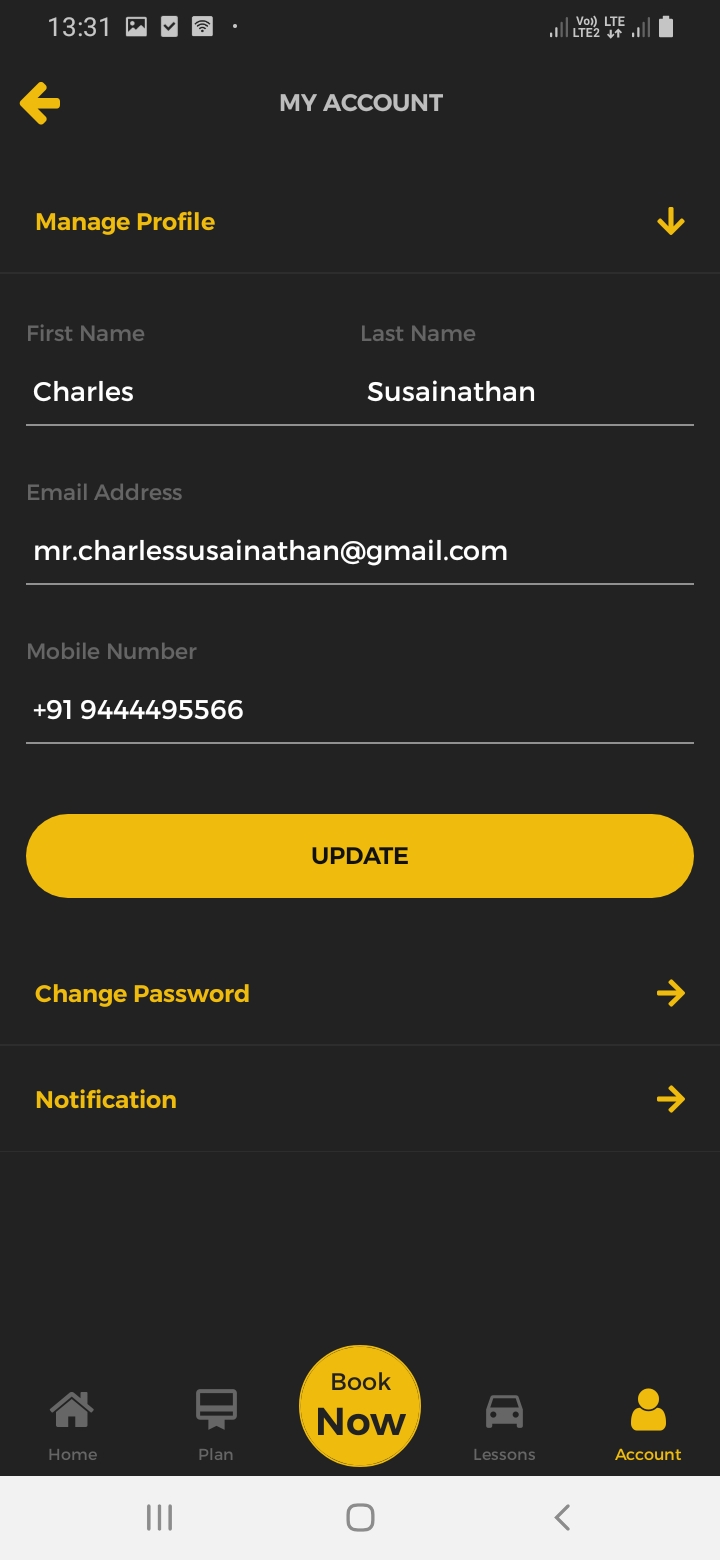 iDrive My Account Screen
