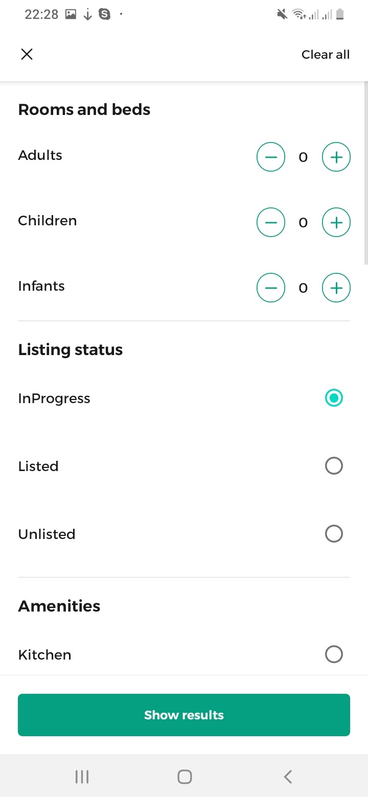 Aertan (Airbnb Clone) Filter Screen
