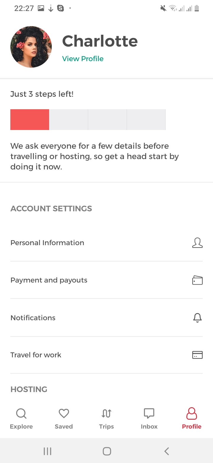 Aertan (Airbnb Clone) Account Screen