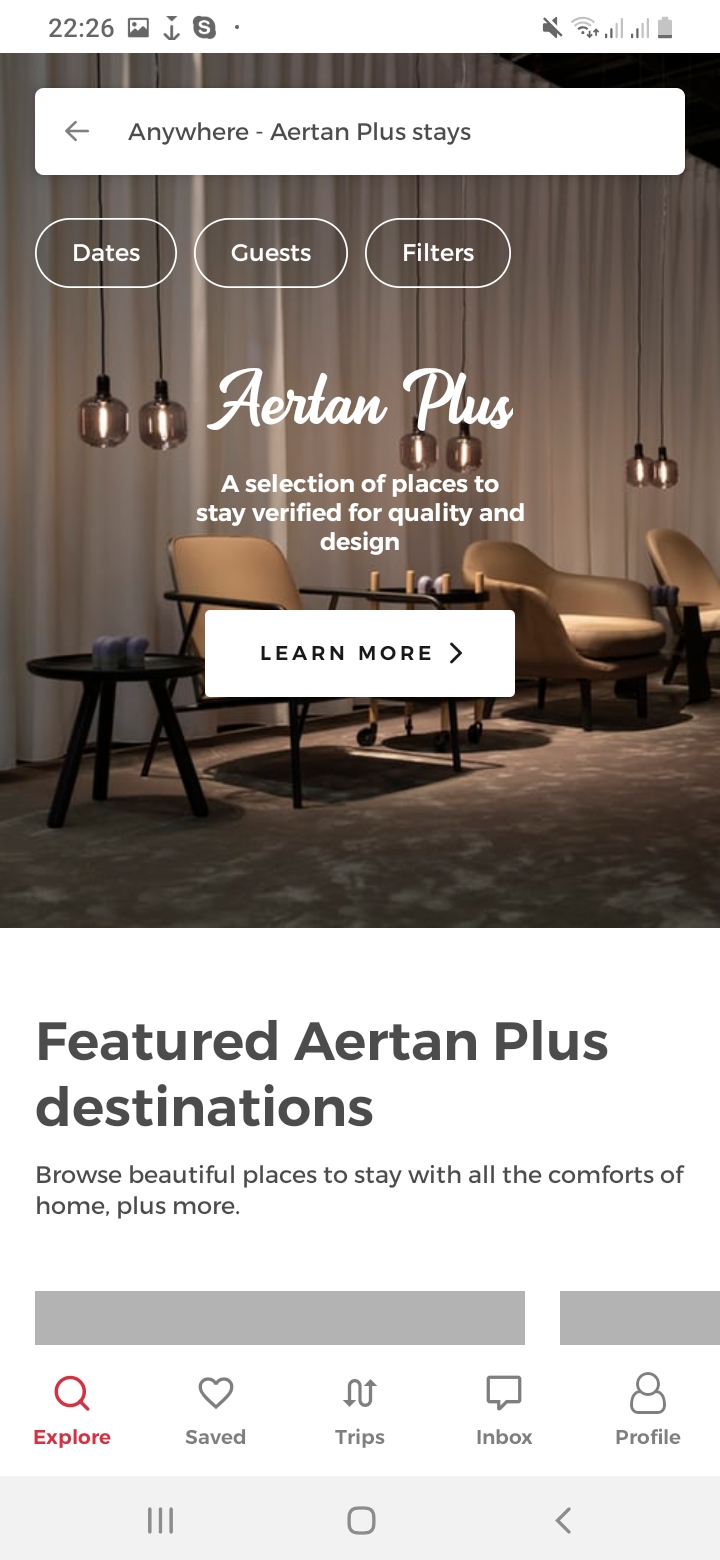 Aertan (Airbnb Clone) Featured Screen