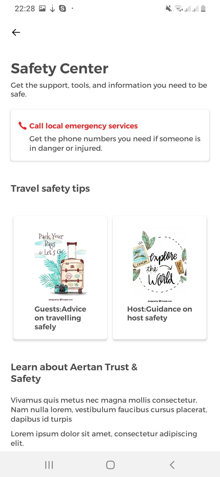 Aertan (Airbnb Clone) Safety Center Screen