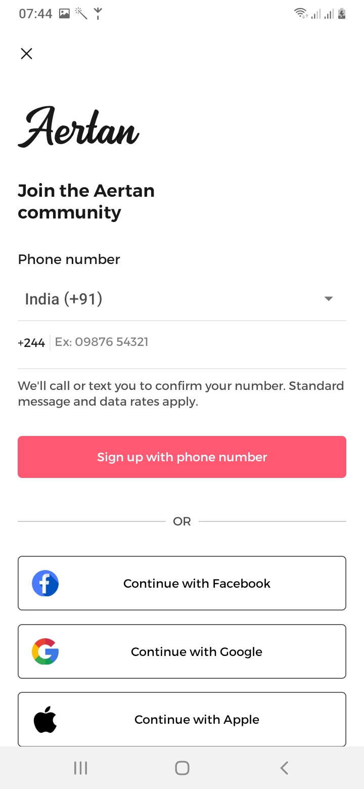 Aertan (Airbnb Clone) Sign Up Screen
