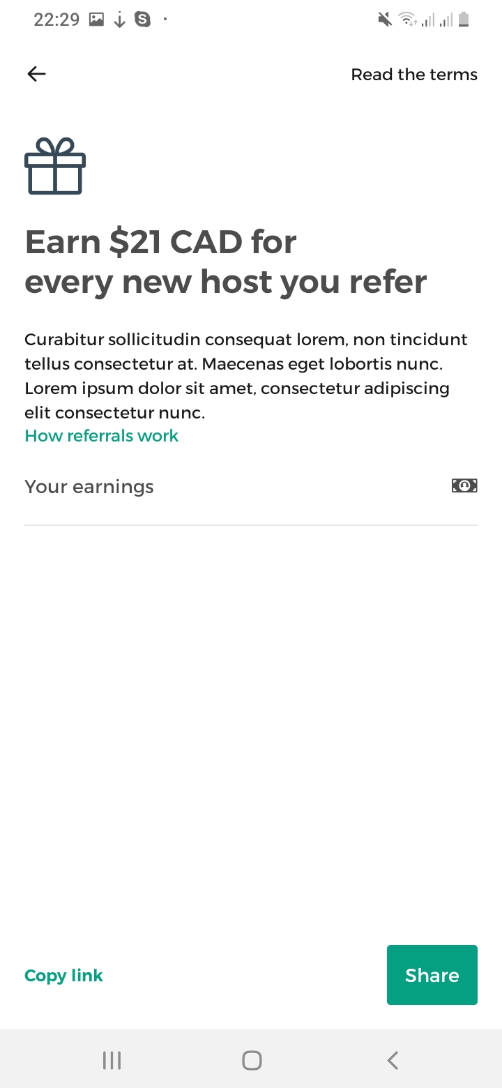 Aertan (Airbnb Clone) Earn Screen