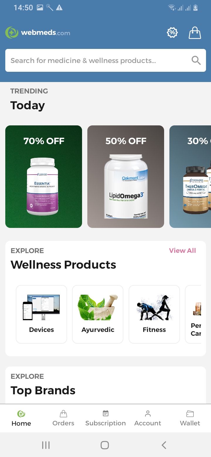 WebMeds Home Continue Screen