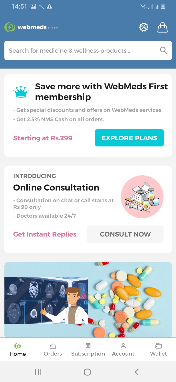 WebMeds Home Continue 3 Screen