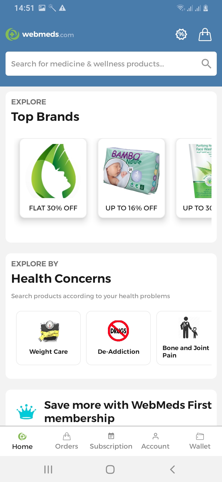 WebMeds Home Continue 2 Screen