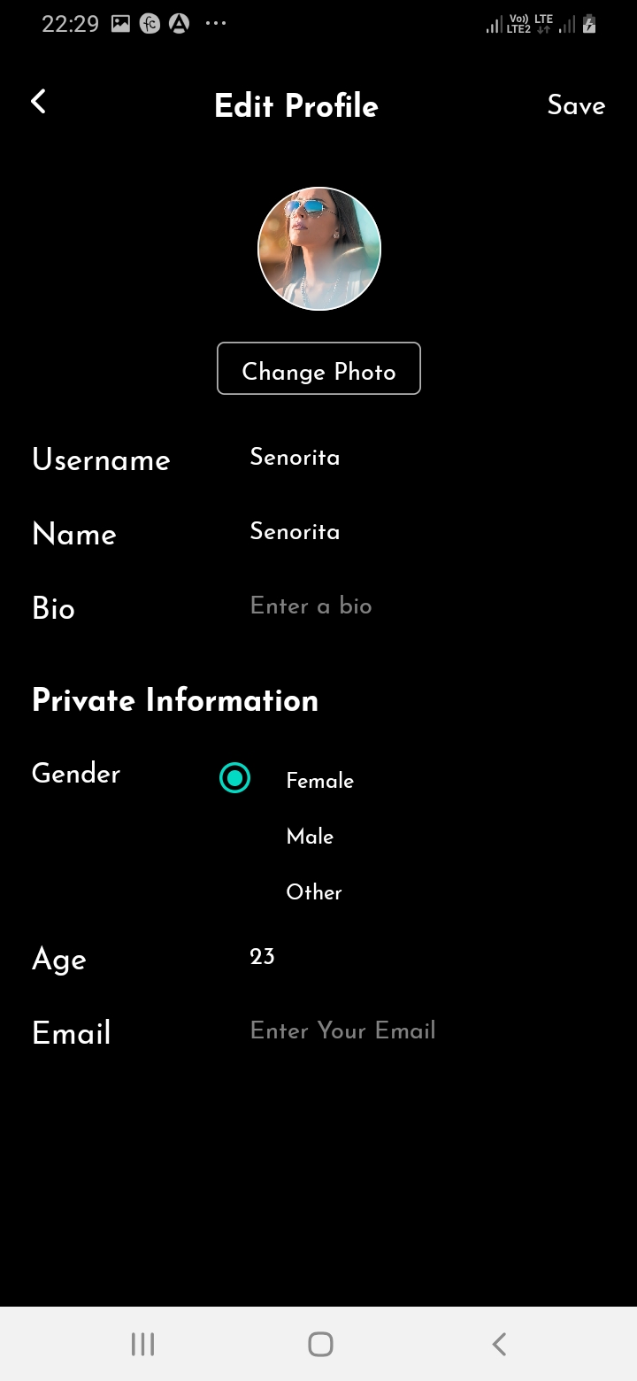 SnapTok Member Edit Profile Screen