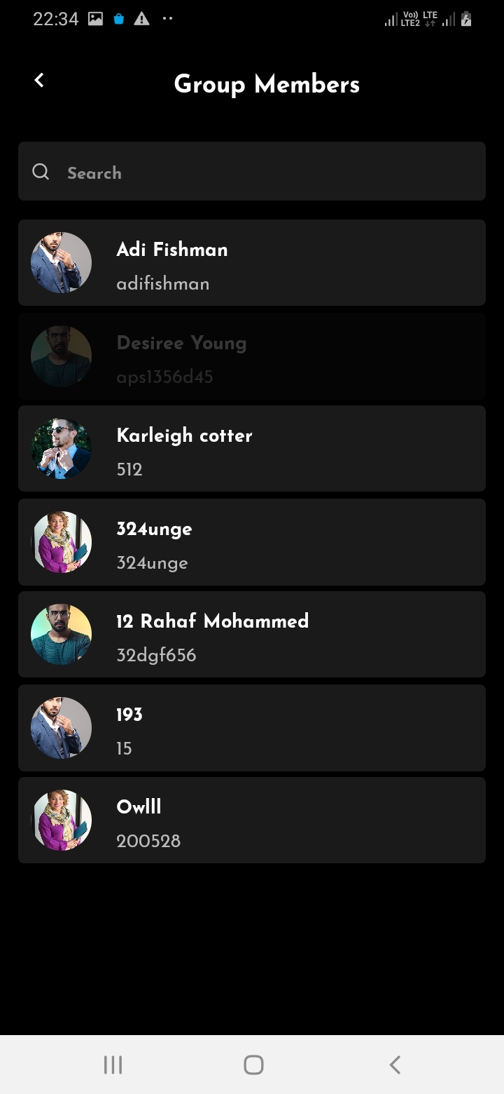 SnapTok Member Groups Screen