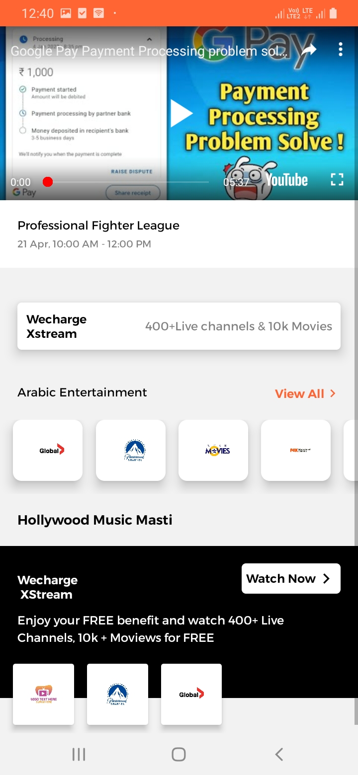 WeCharge Live TV Detail Screen