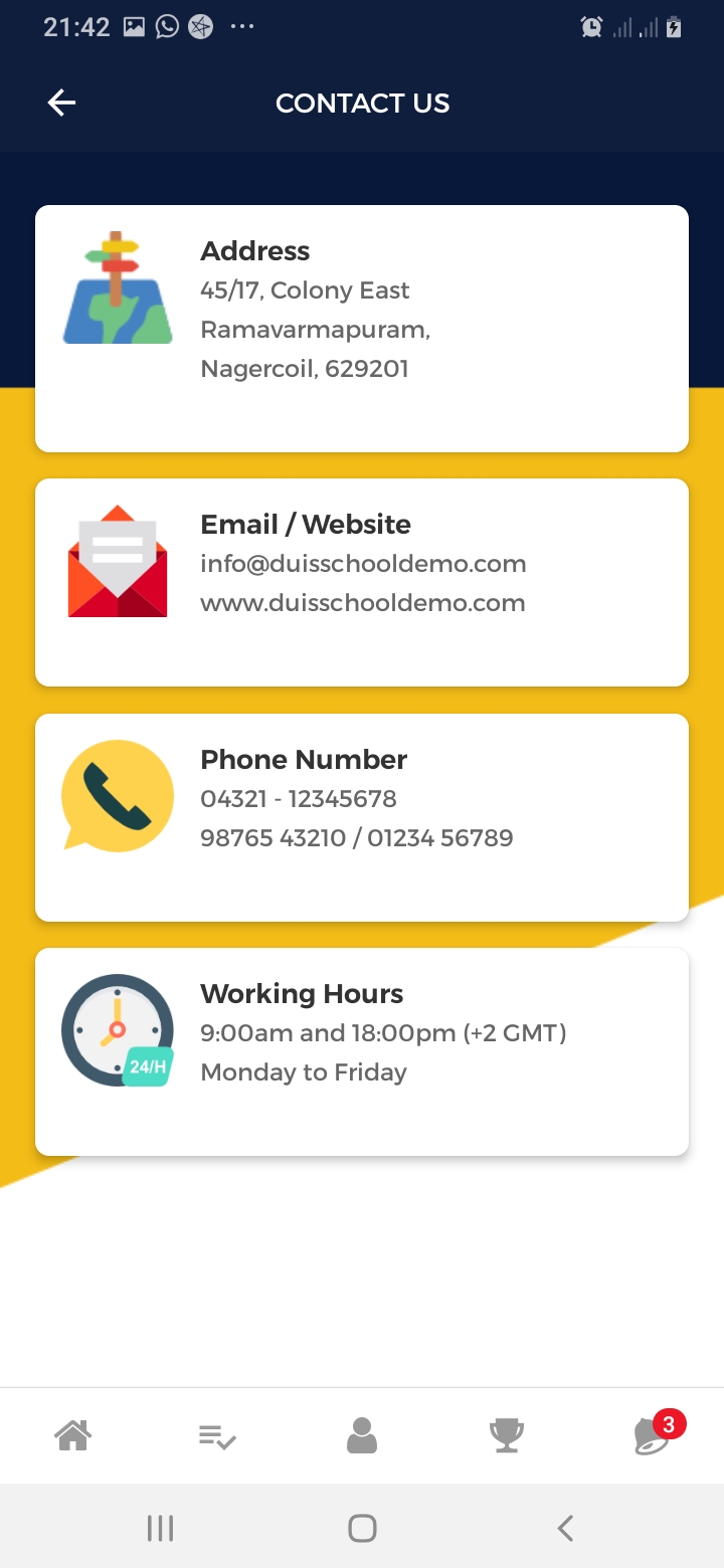 DUIS School Contact Screen