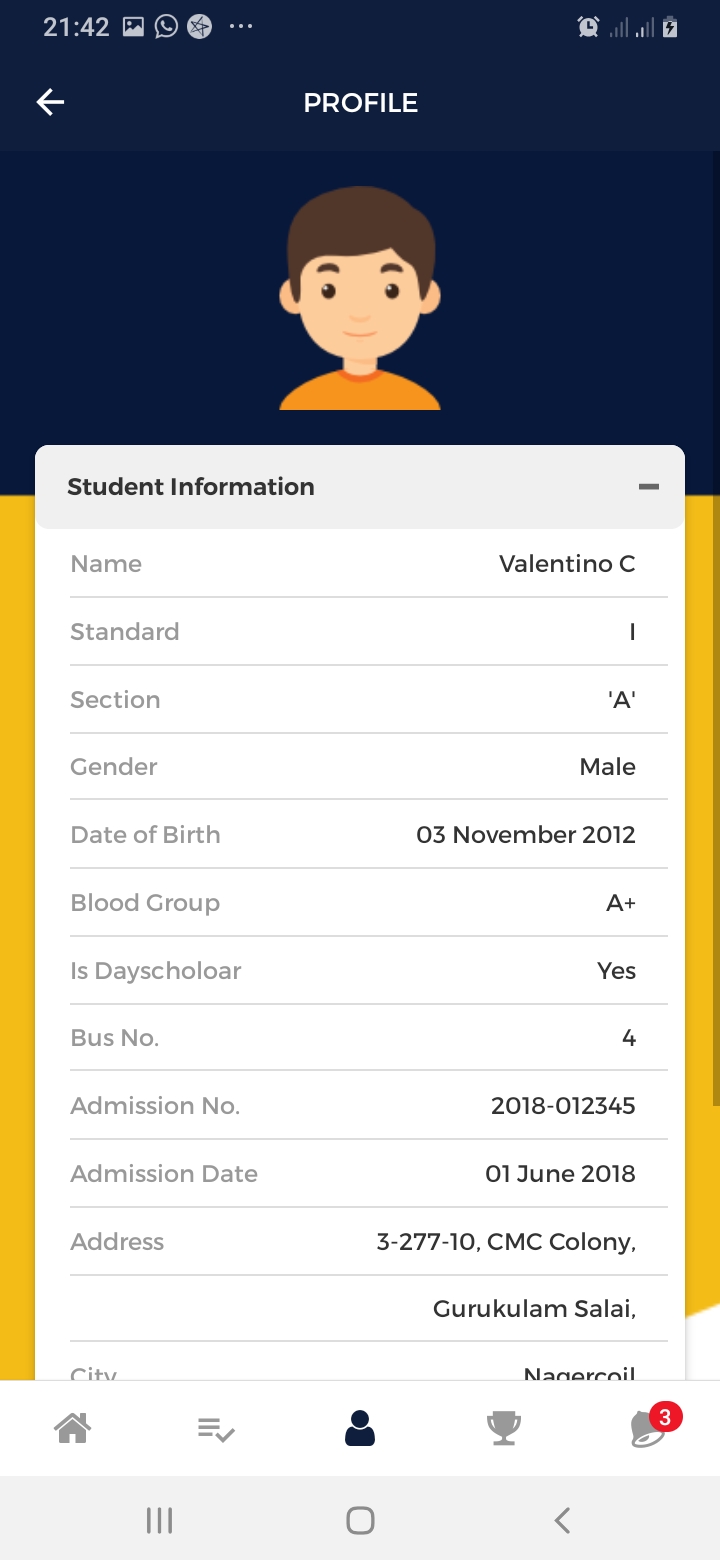 DUIS School Profile Screen