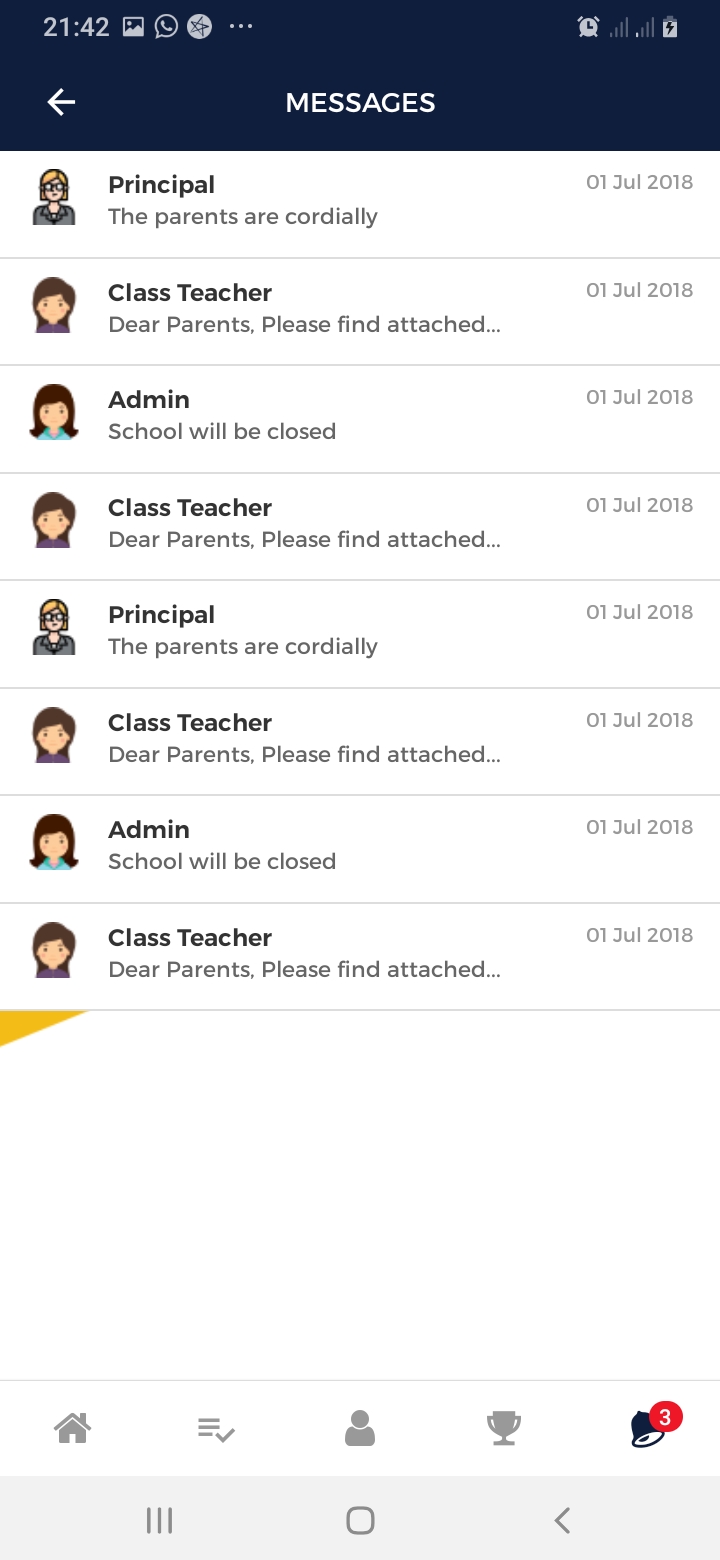 DUIS School Messages Screen