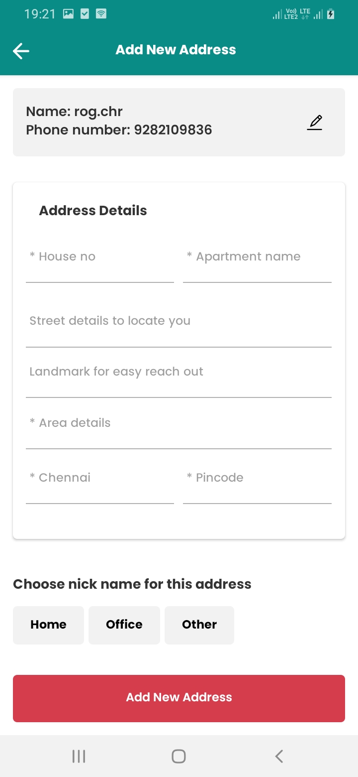 eGrocery Add Address Screen