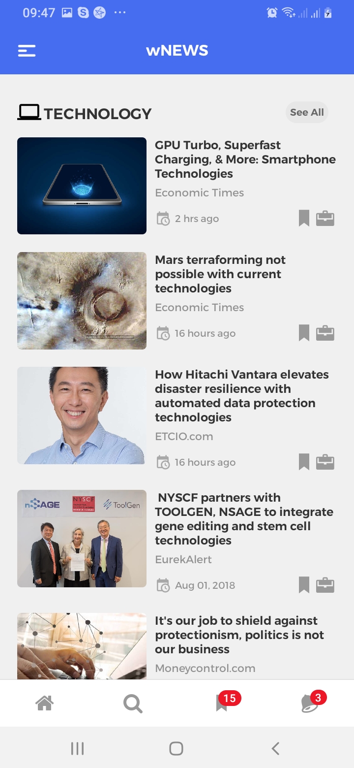 wNews Technology Screen