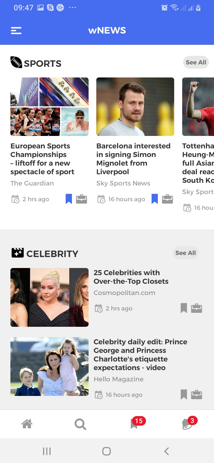 wNews Home Continue Screen
