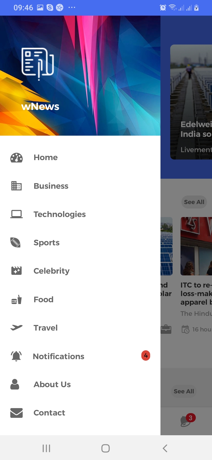 wNews Navigation Drawer Screen