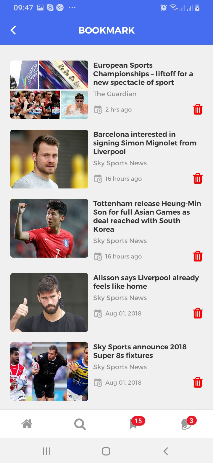 wNews Bookmark Screen