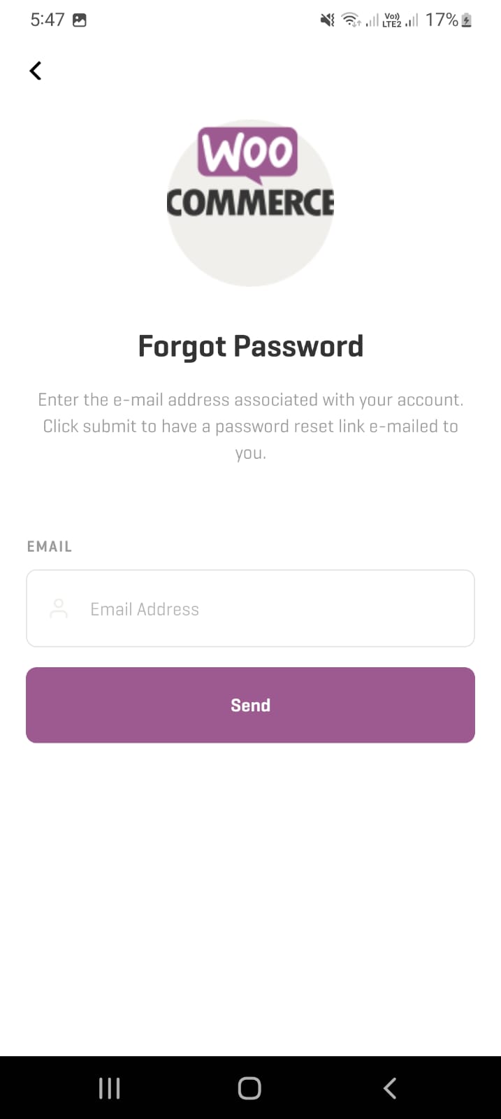 WooCommerce React Native App Forgot Password Screen