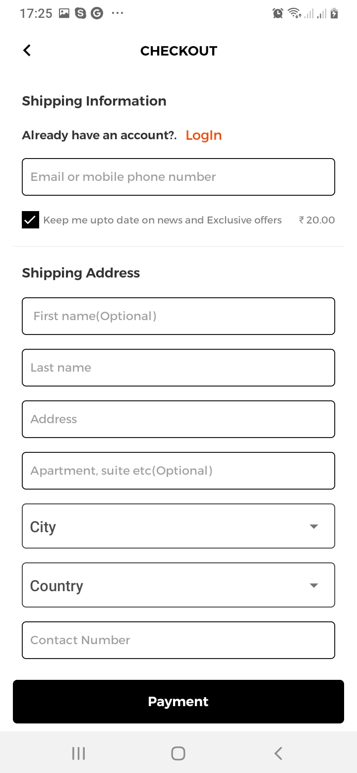 sTrendy Checkout Screen